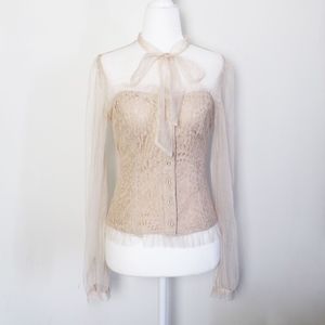 Vintage Style Pink Tulle Lace Blouse